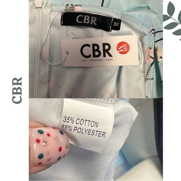 🛍️3/$40 CBR Romper Blue Pink Cherry Blossom Shorts Cut Out Tie Front Size Medium - Picture 6 of 6